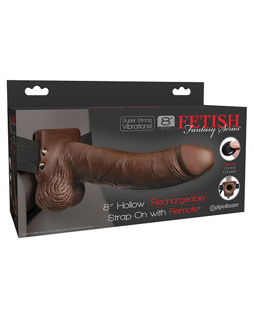 Pipedream Fetish Fantasy Series 8" Hollow Rechargeable Strap On Dildo With Remote - Brown
