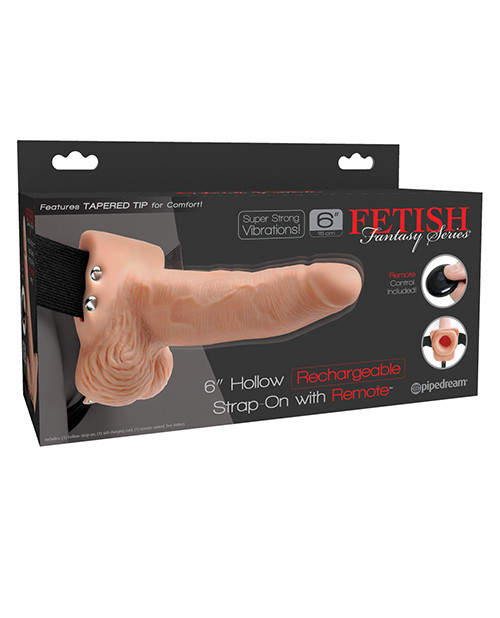 Pipedream Fetish Fantasy Series 6" Hollow Rechargeable Strap On Dildo With Remote - Flesh