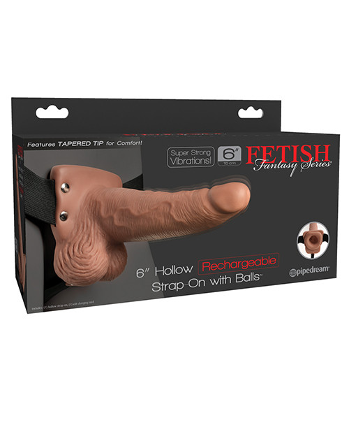 Pipedream Fetish Fantasy Series 6" Hollow Rechargeable Strap On Dildo With Balls - Tan