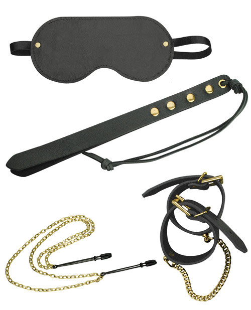 Spartacus Fetish Kink Cuffs Blindfold Nipple Clamps & Paddle Kit