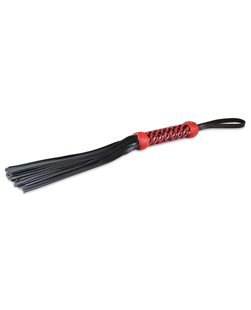 Sultra 16" Lambskin Twisted Grip Fetish Flogger - Black With Red Woven Handle