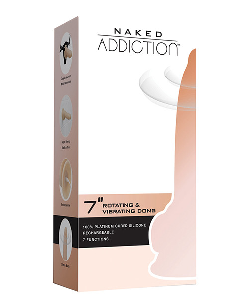 BMS Naked Addiction 7" Rotating & Vibrating Suction Cup Dildo With Remote - Flesh
