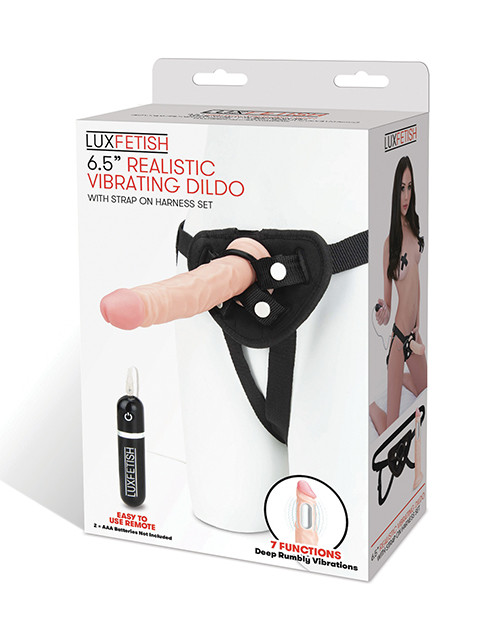 Lux Fetish 6.5" Realistic Vibrating Dildo With Strap On Dildo Harness Set