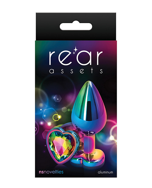 NS Novelties Rear Assets Mulitcolor Heart Medium Butt Plug - Rainbow