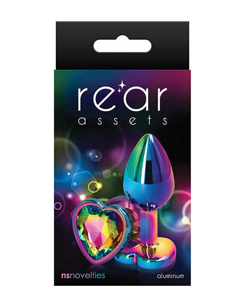 NS Novelties Rear Assets Mulitcolor Heart Small Butt Plug - Rainbow