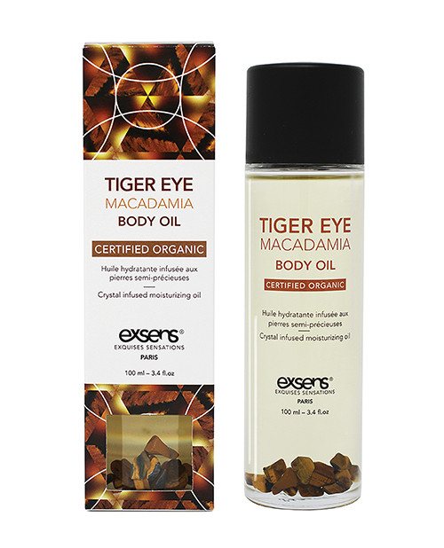 Exsens Of Paris Organic Body Oil With Stones - Tiger Eye Macadamia 100 Ml