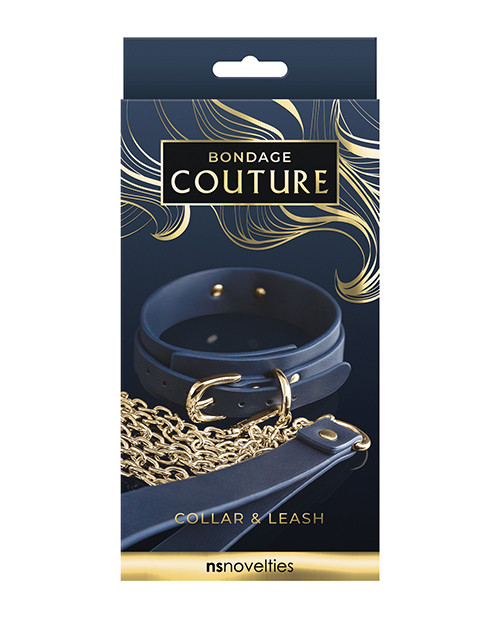 NS Novelties Fetish Bondage Couture Vinyl Collar And Leash - Blue