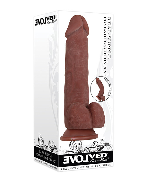 Evolved Real Supple Poseable Girthy Suction Cup Dildo - Dark