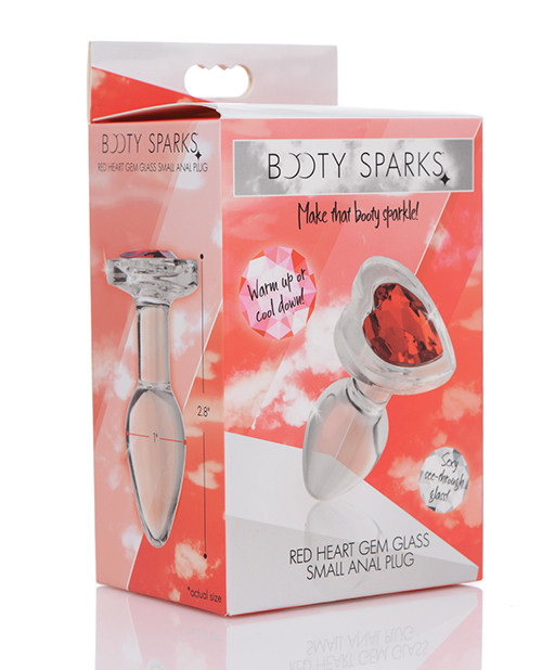 XR Booty Sparks Red Heart Gem Glass Anal Butt Plug - Small