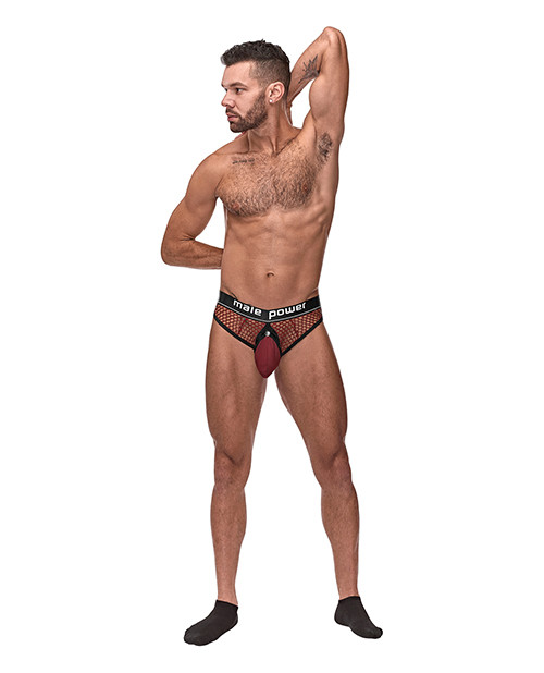 Male Power Men's Cock Pit Fishnet Cock Ring Thong Red L/Xl