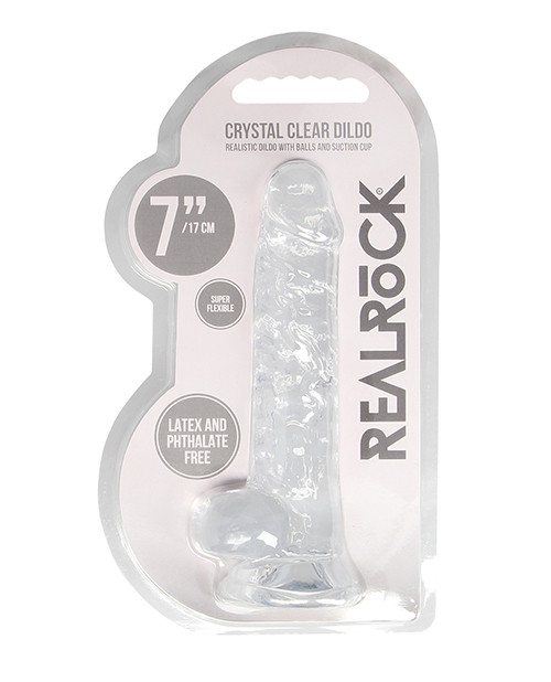 Shots Realrock Crystal Clear 7" Realistic Dildo With Balls - Transparent Clear