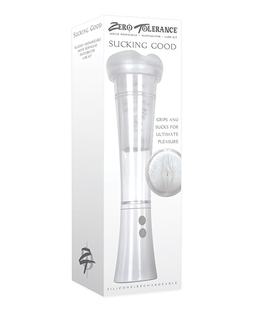 Zero Tolerance Sucking Good Rechargeable Vibrating Masturbator Stroker - White/Clear