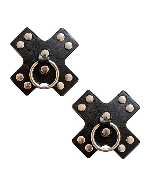 Neva Nude Burlesque Pierced N' Punked Leather Metal X Silicone Reusable Nipzitx Pasties - Black O/s