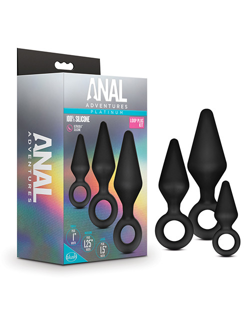Blush Anal Adventures Platinum Silicone Loop Butt Plug Kit - Black
