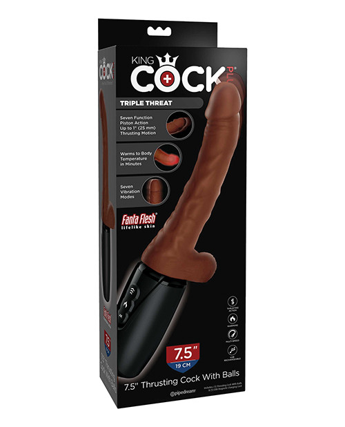 Pipedream King Cock Plus Thrusting, Warming & Vibrating 7.5" Triple Threat Dong - Brown