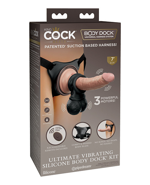 Pipedream King Cock Elite Ultimate Vibrating Silicone Body Dock Kit With remote
