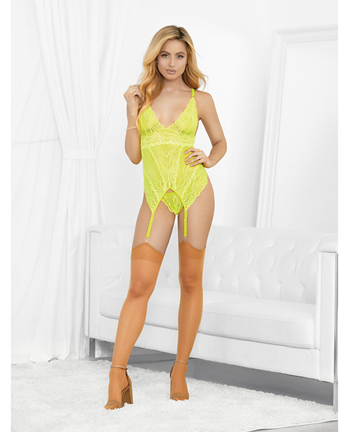 Neons Bustier With Nude Hose & G-String Neon Lime Sm