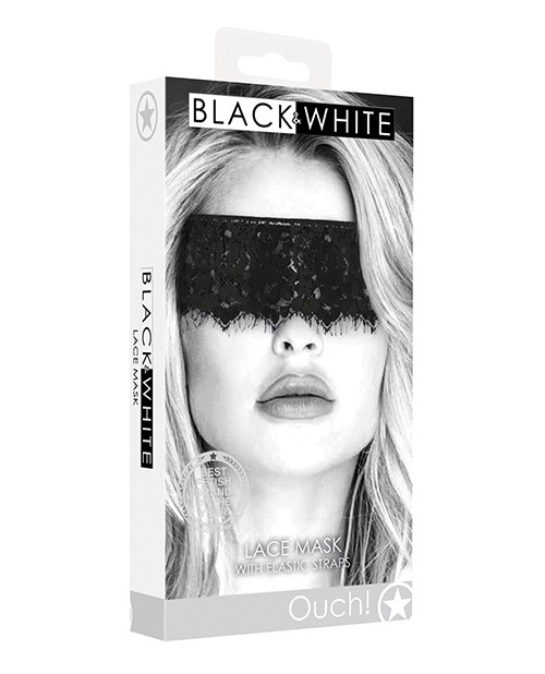 Shots Ouch Black & White Lace Mask With Elastic Straps - Black