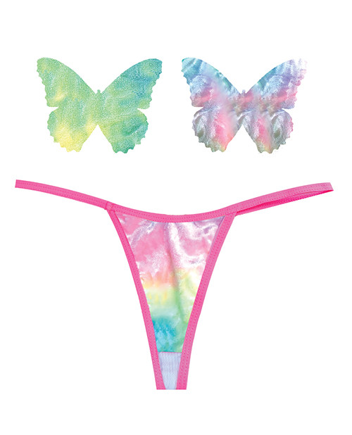 Neva Nude Naughty Knix Rainbow Sherbert Velvet G-String & Pasties - (Color Varies) Multi O/S