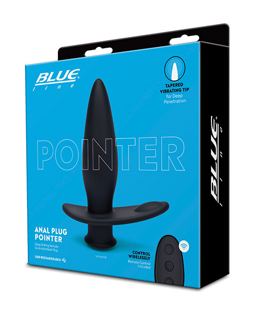 Blue Line Vibrating Anal Plug Pointer With Remote - Black