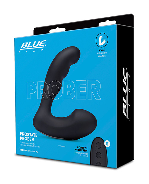 Blue Line Vibrating Prostate Prober With Remote - Black