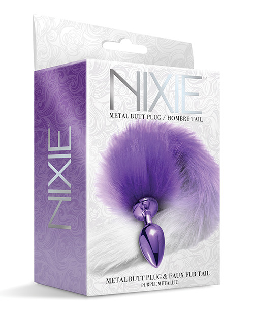 Nixie Metal Butt Plug With Faux Fur Tail - Purple Metallic
