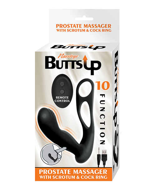 Butts Up Prostate Massager With Scrotum & Cockring - Black