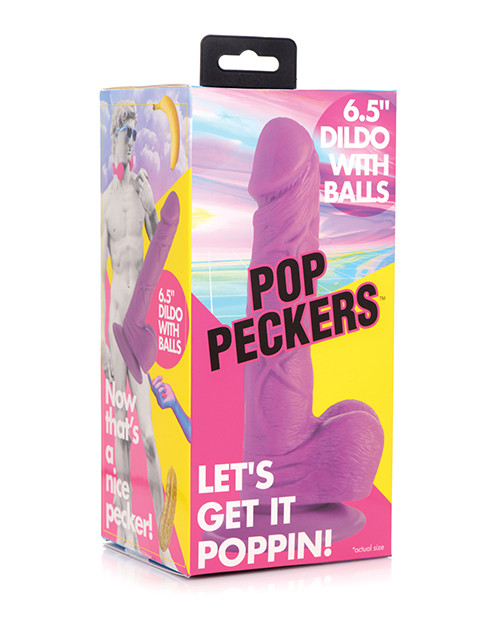 Pop Peckers 6.5" Dildo With Balls - Purple