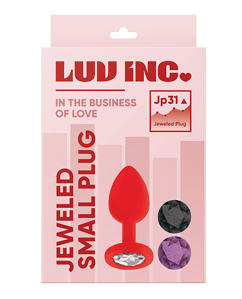Luv Inc. Jeweled Silicone Butt Plug With Three Stones - Small Red