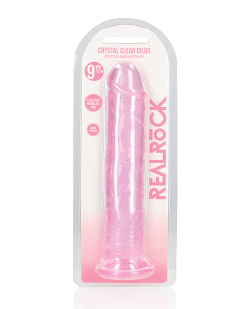 Shots Realrock Crystal Clear 9" Straight Dildo With Suction Cup - Pink