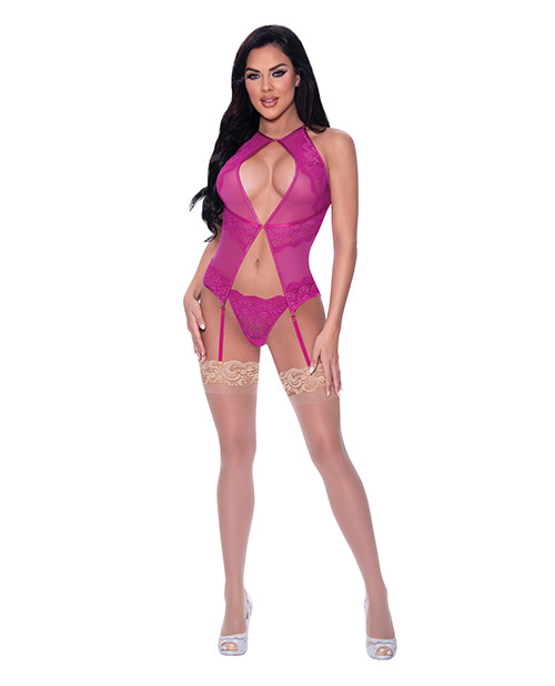 Berrylicious Lace Halter Basque & G-String Pink L/Xl