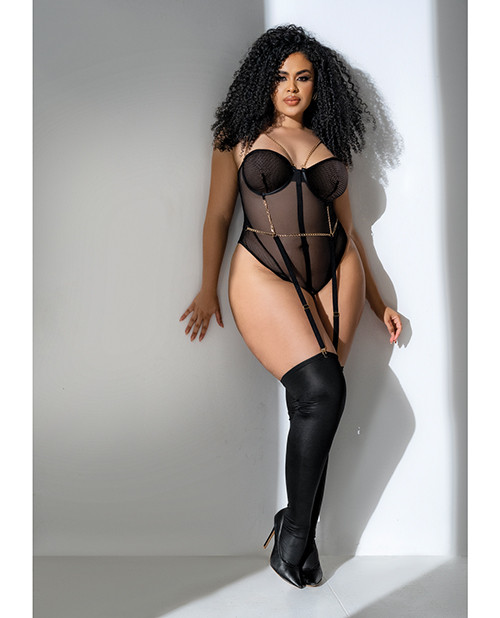 Mesh Bodysuit With Gold Chain Detail Black 3X/4X