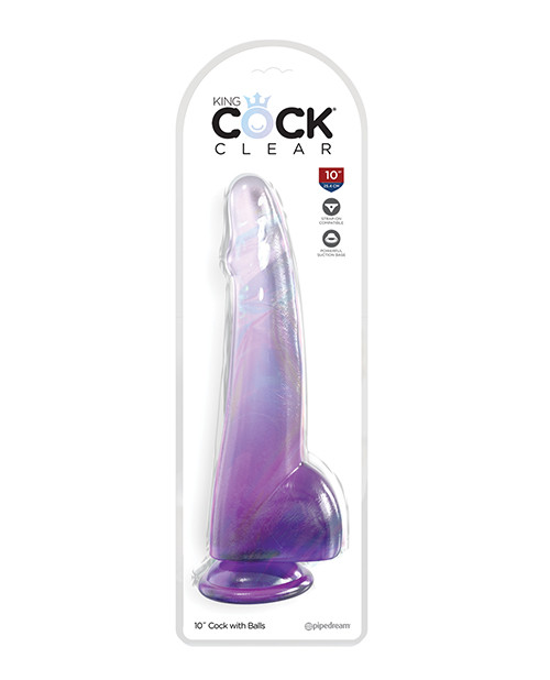King Cock Clear 10" Cock With Balls - Purple