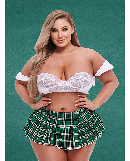 Teacher'S Pet Schoolgirl Bustier & Skirt Green/White Qn