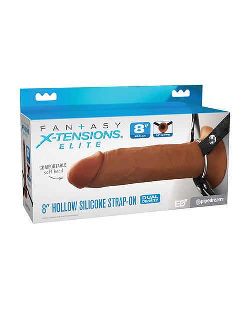Fantasy X-Tensions Elite 8" Silicone Hollow Strap-on With Harness - Brown