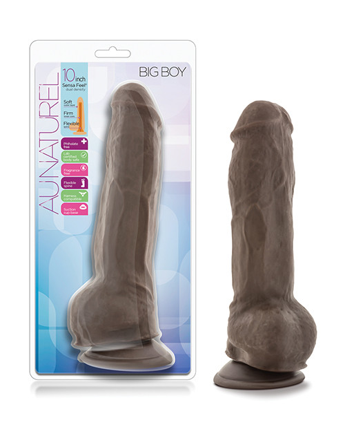 Blush Au Natural 10" Big Boy Realistic Dildo With Balls - Chocolate