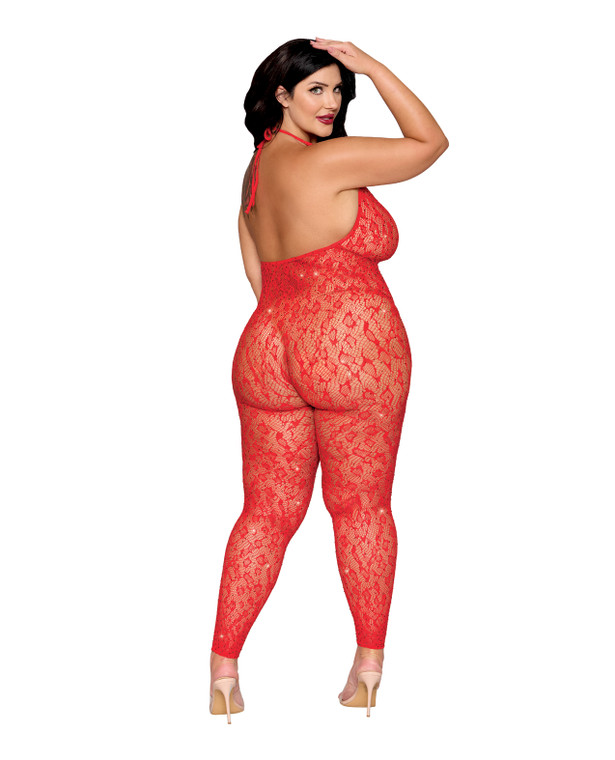 Leopard Pattern Seamless Bodystocking WithGold Details - Red QN