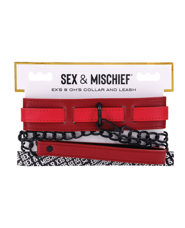 Sex & Mischief Ex's & Oh's Collar & Leash - Red/Black
