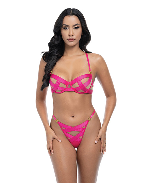 Raelynn Satin Strappy Underwire Bra With G-String 2 pc Set - Pink Yarrow XL