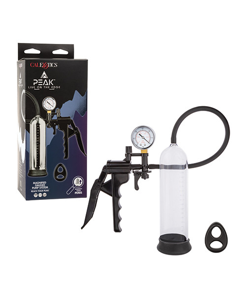 Peak Magnified Gauged Penis Pump System With Cock & Ball Ring - Black