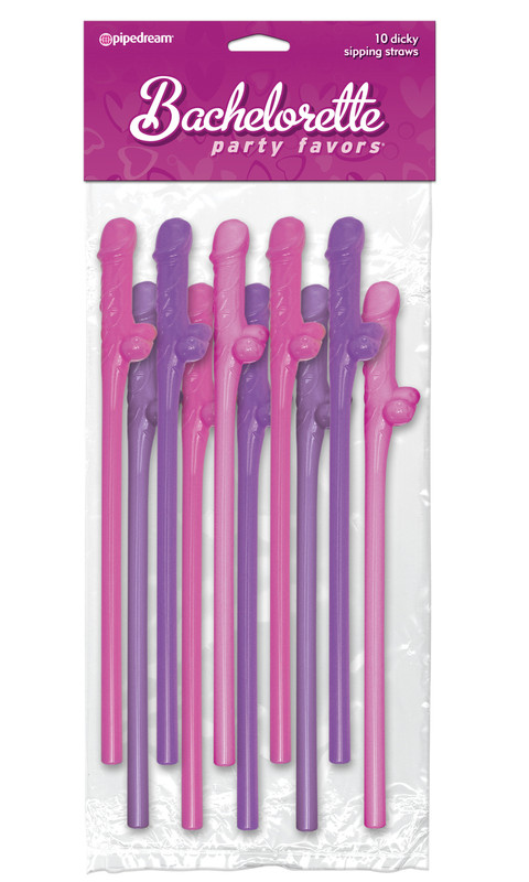 Pipedream Bachelorette Party Favors Dicky Sipping Straws - Asst. Colors Pack Of 10