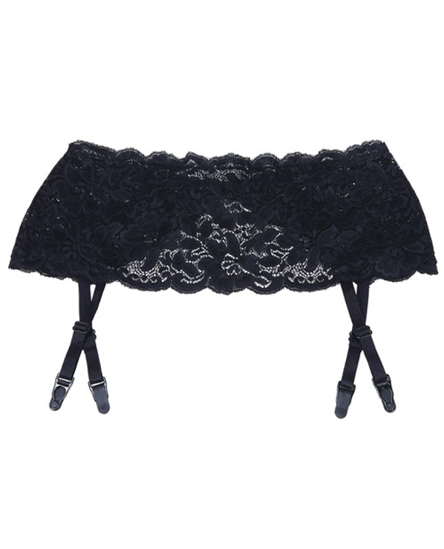 Shirley Of Hollywood Stretch Lace Garter Belt Includes Adjustable Garters Black - One Size Fits All