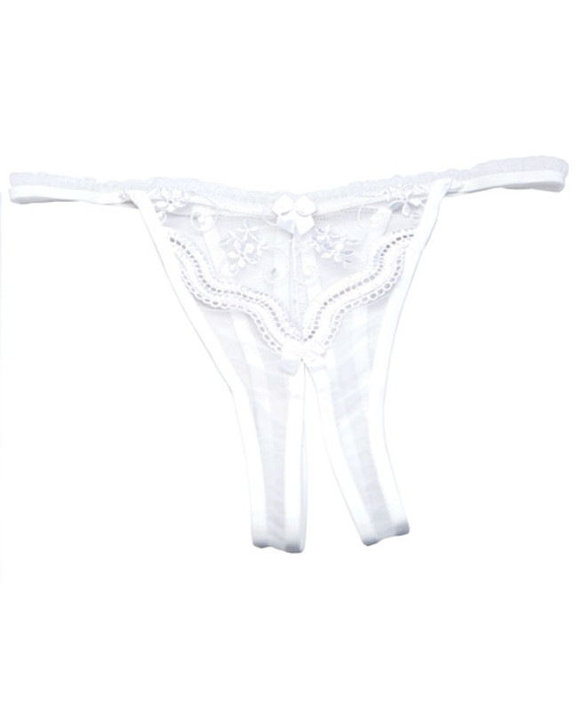 Shirley Of Hollywood Scalloped Embroidery Crotchless Panty White - One Size Fits All