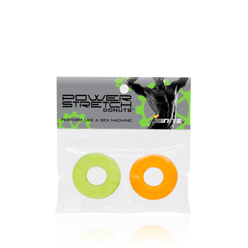 Si Novelties Ignite Thick Power Stretch Donut Cock Ring - Orange/Green 2 Pack
