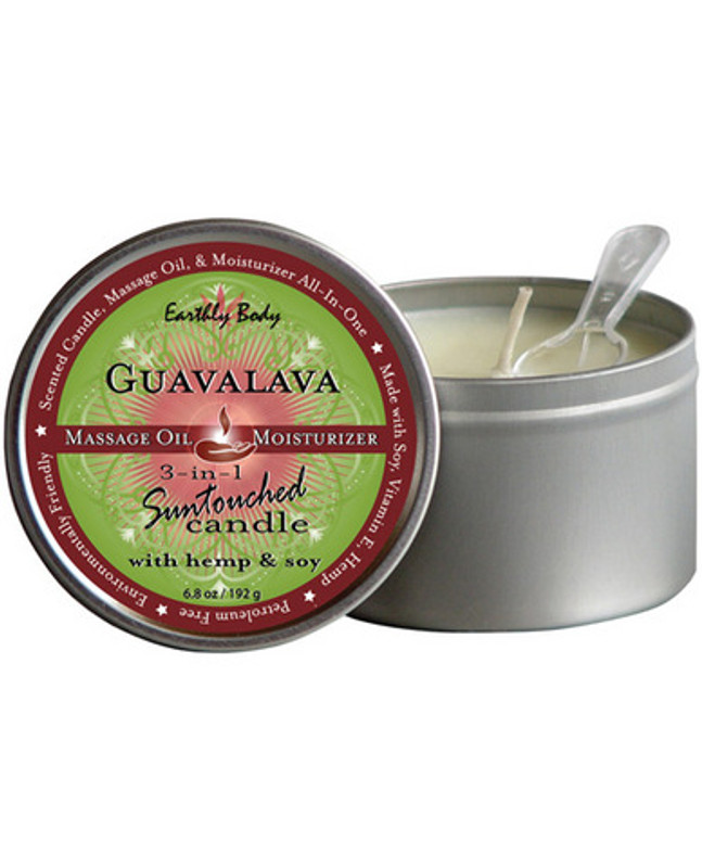 Earthly Body Suntouched Hemp Massage Oil Candle - 6.8 Oz Round Tin Guavalava