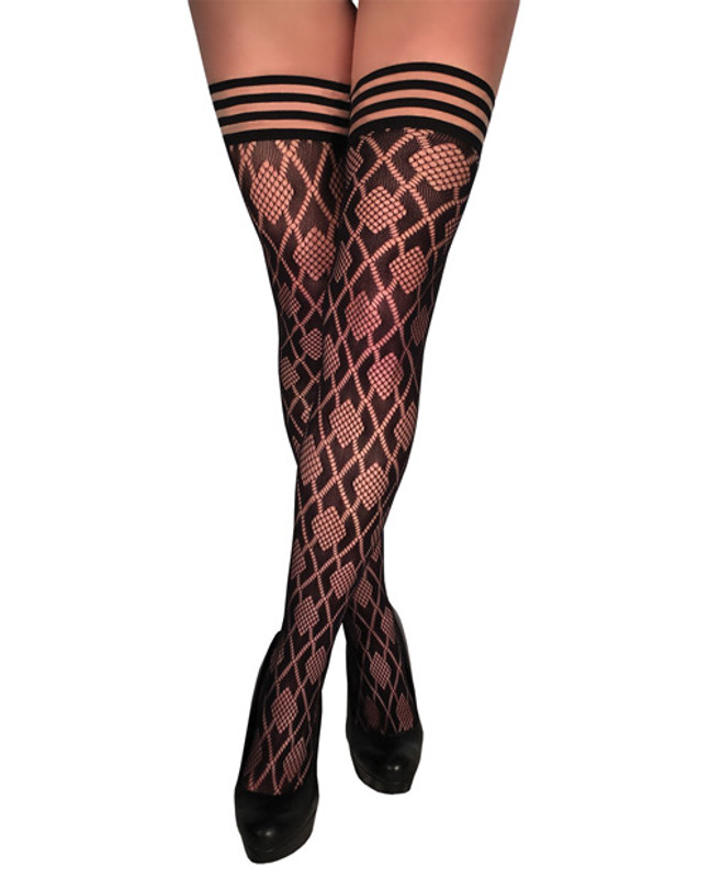 Kix'ies Mimi Dot Fishnet Polka Dot Thigh High Black A