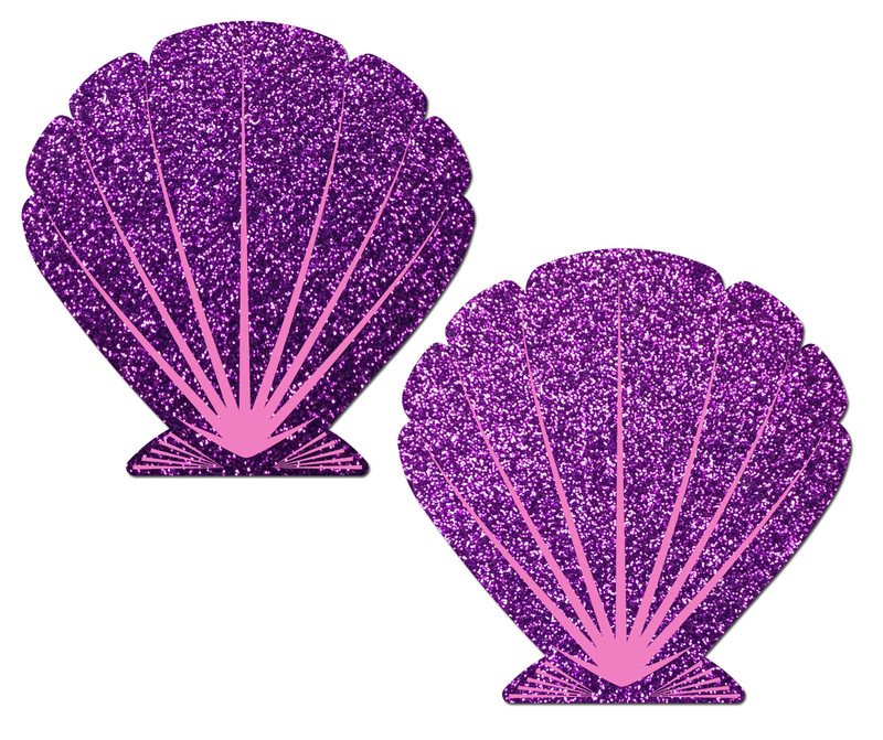 Pastease Tease Mermaid Glitter Purple & Pink Seashell - One Size Fits All Pasties