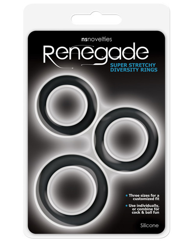 NS Novelties Renegade Diversity Cock Rings - Black Pack Of 3