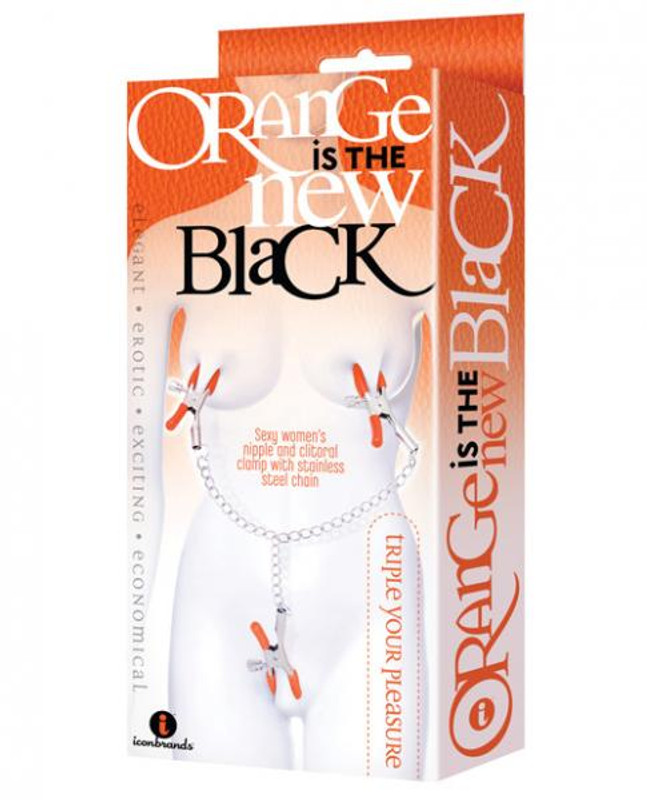 Icon Brands The 9's Orange Is The New Black Fetish Triple Your Pleasure Nipple Clamps & Chain