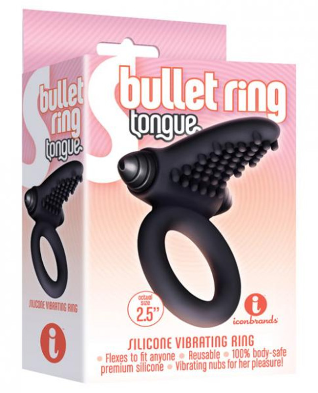Icon Brands The 9's S Bullet Vibrator & Silicone Cock Ring - Tongue